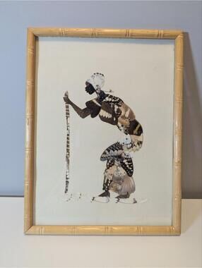 Vintage Butterfly Wing Art African Figure Wall Decor Framed Handmade 13" 10"